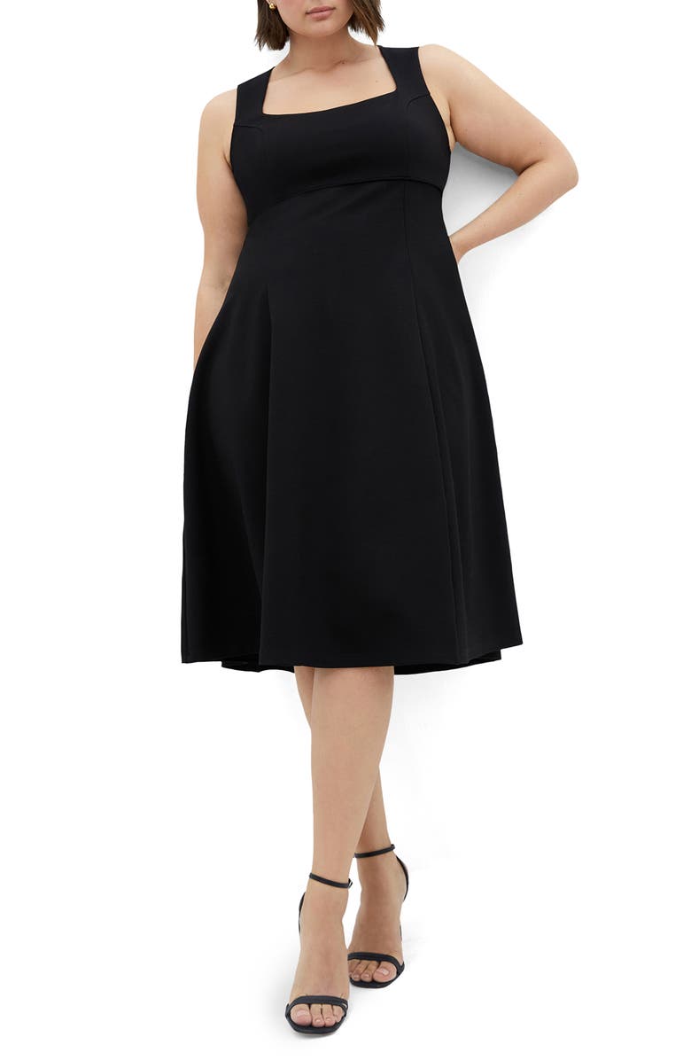 City Chic Maci Stretch Ponte Fit & Flare Midi Dress, Main, color, Black
