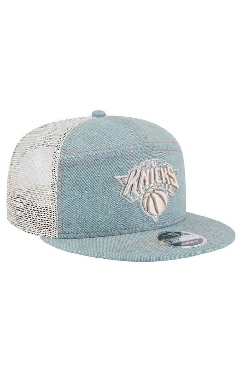 New Era Men's New Era New York Knicks Adventure Denim Split Panel 9FIFTY Snapback Trucker Hat, Alternate, color, 