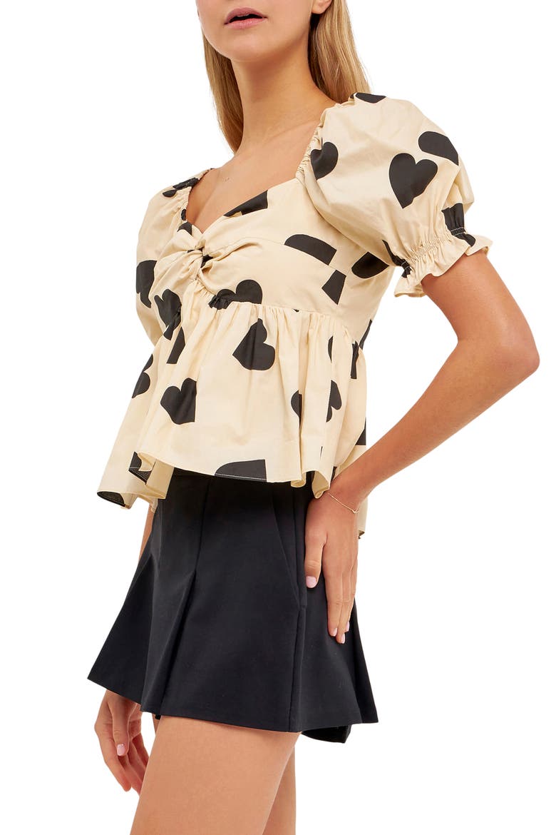 Heart Shape Puff Sleeve Top, Alternate, color, BEIGE/ BLACK