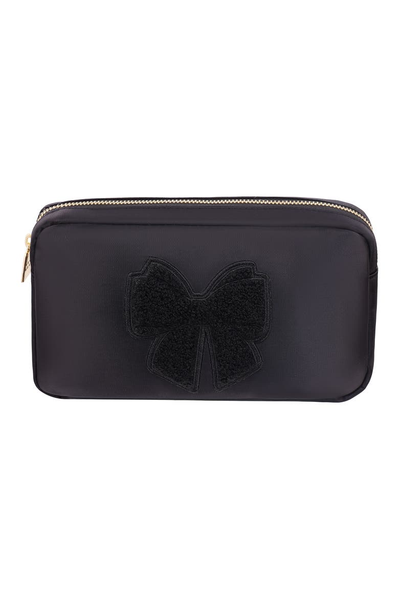 Medium Bow Cosmetics Bag, Main, color, BLACK/BLACK