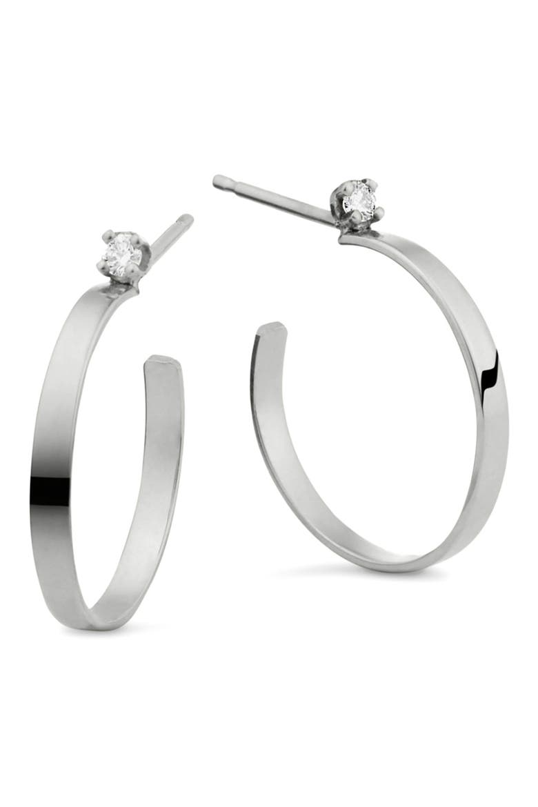 14K Gold Mini Sunrise Diamond Hoop Earrings, Main, color, WHITE GOLD