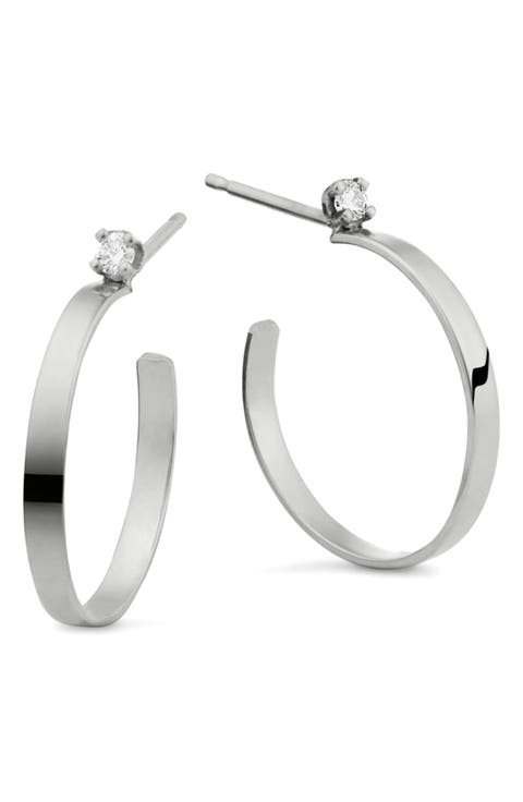 14K Gold Mini Sunrise Diamond Hoop Earrings