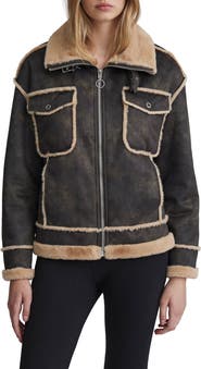 NVLT Faux Fur Trim Faux Suede Biker Jacket