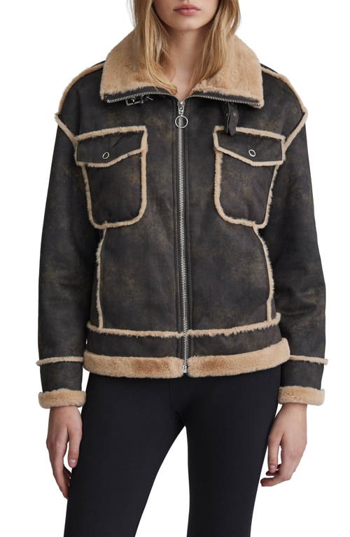 Nvlt Faux Fur Trim Faux Suede Biker Jacket In Gold