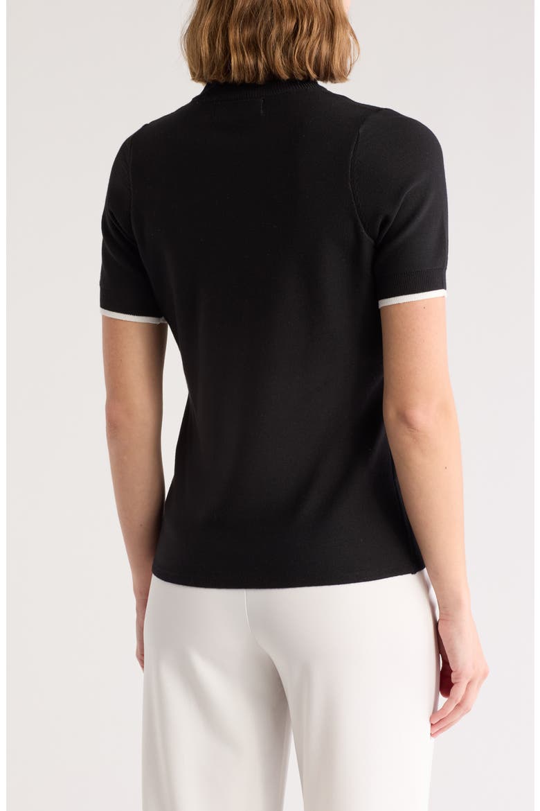 Romy Mock Neck Short Sleeve Cable Knit Sweater, Alternate, color, BLACK/ GARDENIA