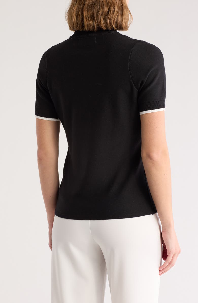 BY DESIGN Romy Mock Neck Short Sleeve Cable Knit Sweater, Alternate, color, Black/ Gardenia