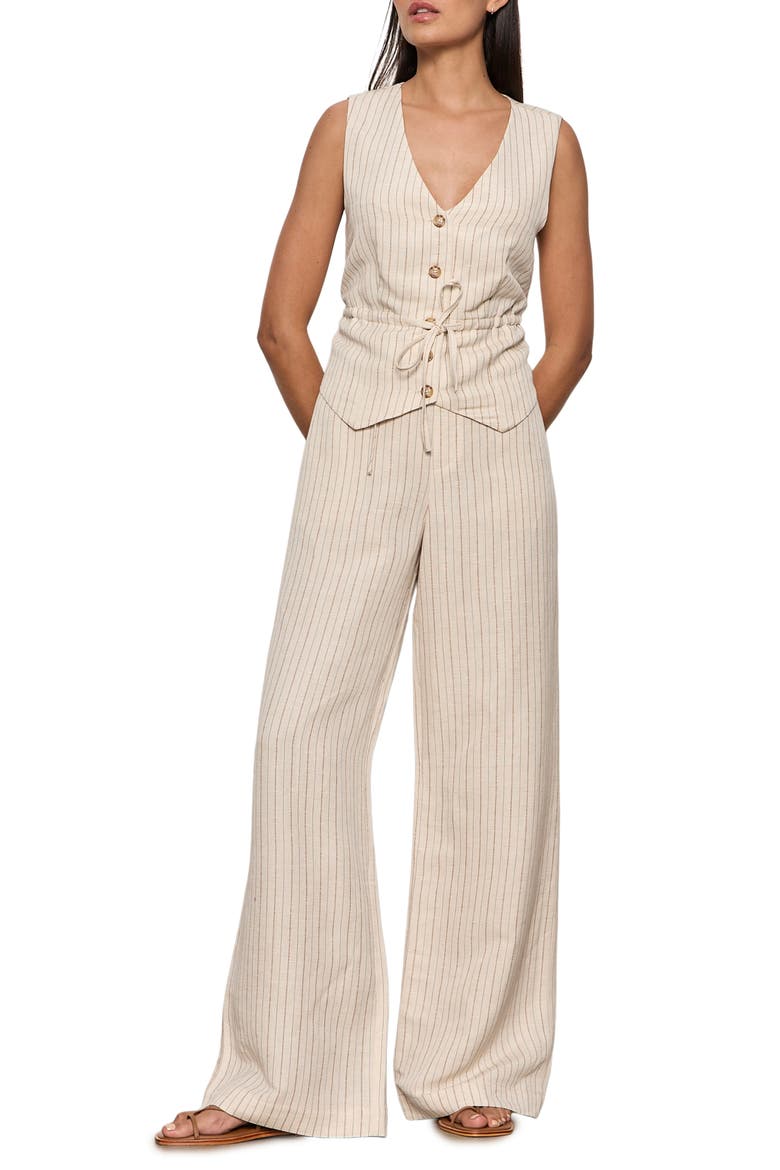 Cala Pinstripe Cinched Linen Blend Vest, Alternate, color, COLLAGEN WHITE PINSTRIPE