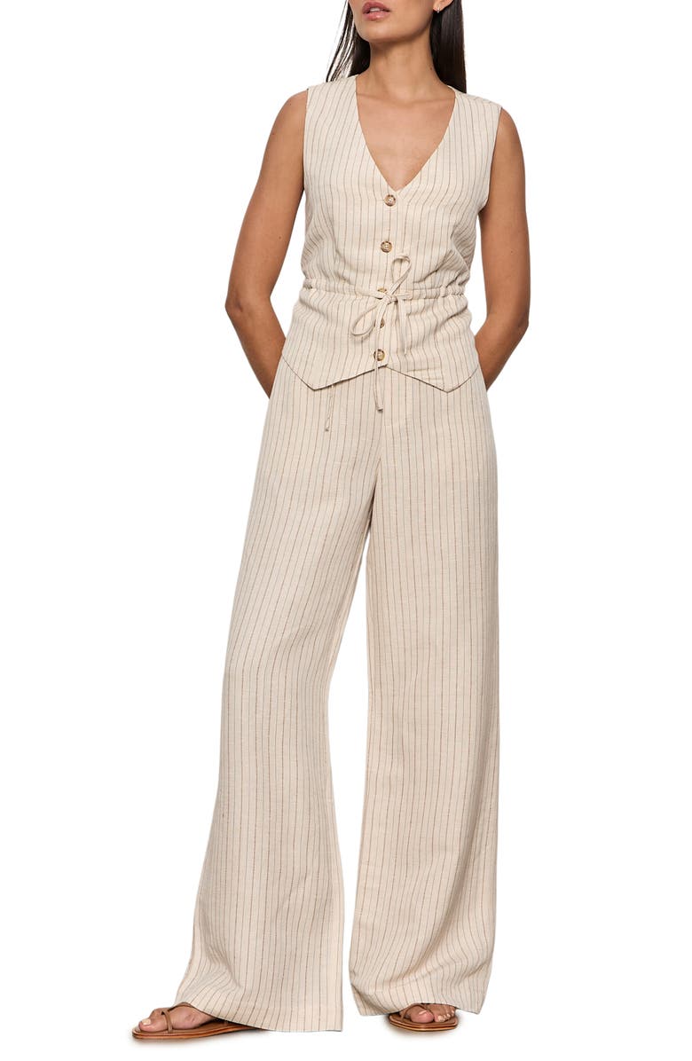Sanctuary Cala Pinstripe Cinched Linen Blend Vest, Alternate, color, Collagen White Pinstripe