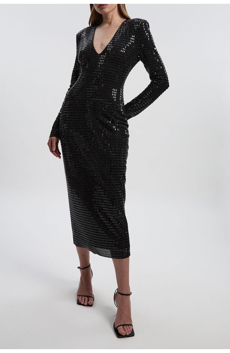 Karen Millen Long Sleeve Plunge Neck Midi Dress, Alternate, color, Black