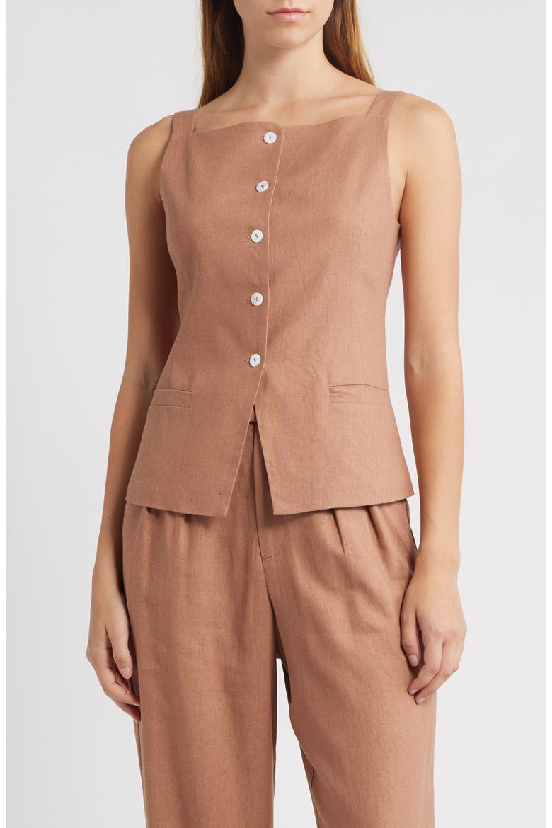 Naomi Linen Blend Vest, Main, color, MOCHA