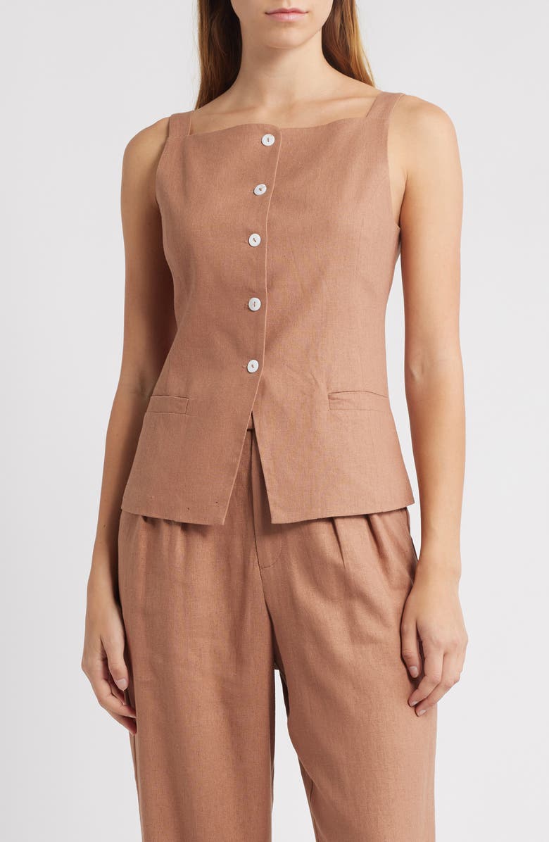 WAYF Naomi Linen Blend Vest, Main, color, Mocha