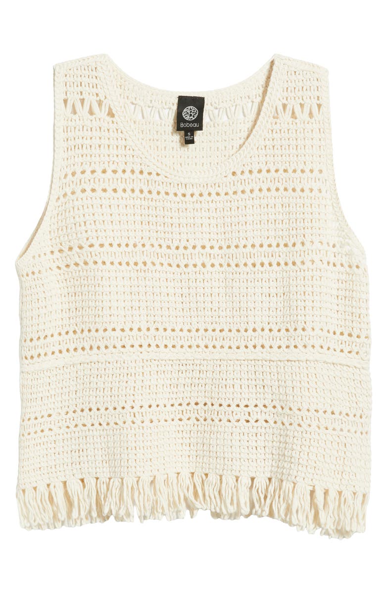 Bobeau Fringe Open Stitch Sweater Tank, Alternate, color, Light Oatmeal