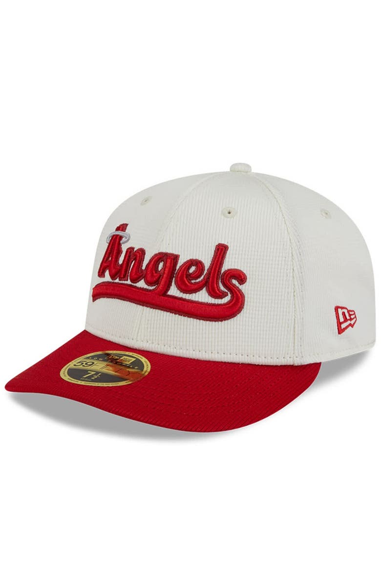 Men's New Era Cream/Red Los Angeles Angels City Connect Batting Practice Low Profile 59FIFTY Fitted Hat, Alternate, color, Cream