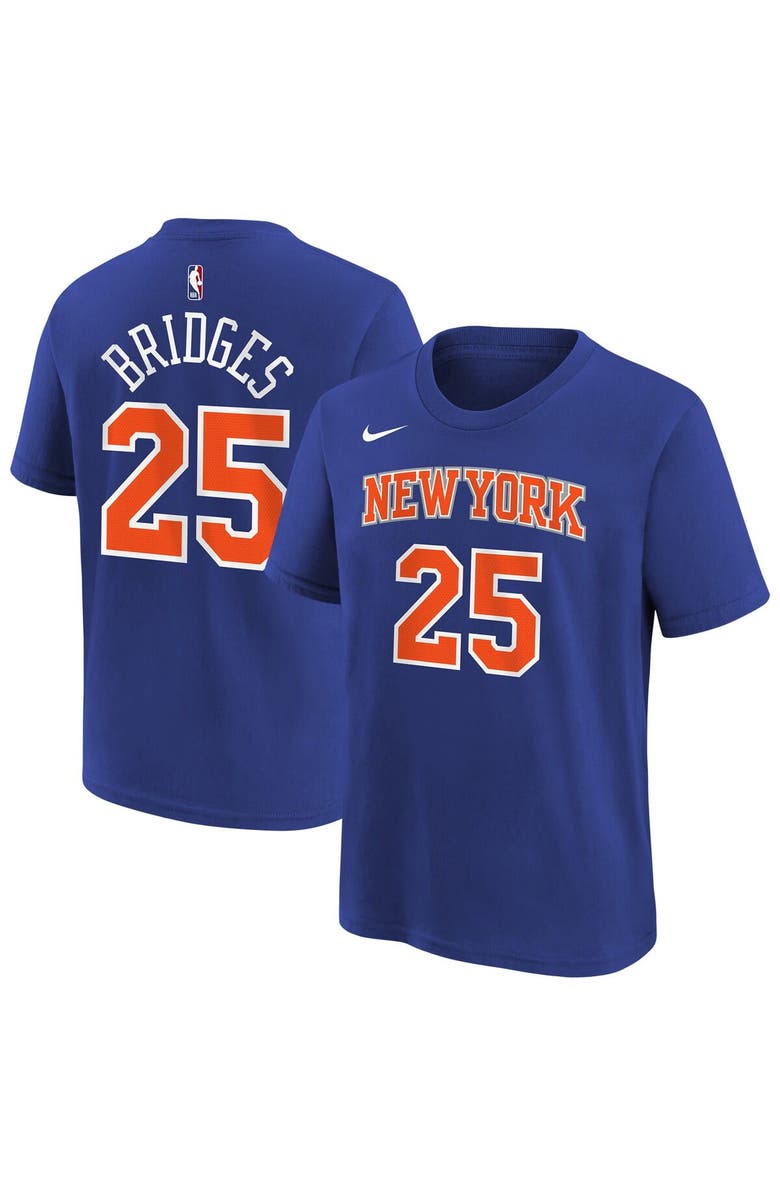 Nike Youth Nike Mikal Bridges Blue New York Knicks Icon Name & Number T-Shirt, Alternate, color, Blue