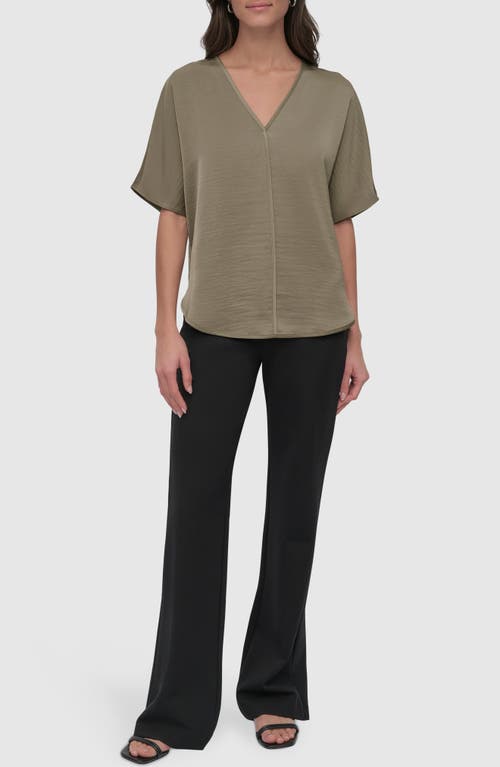 Dkny Short Sleeve Woven Top In Utility Green