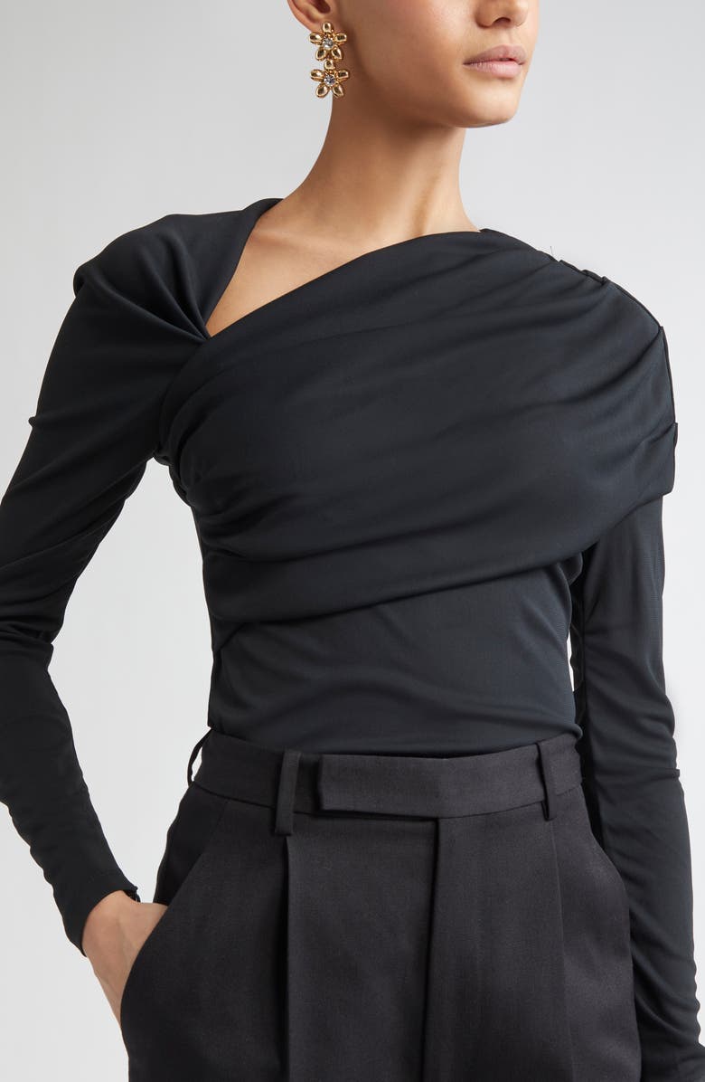 Carolina Herrera Draped Long Sleeve Jersey Top, Alternate, color, 