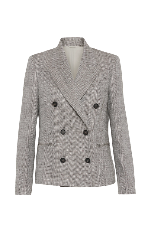 Brunello Cucinelli Double-breasted Jacket With Oversized Cut And Jewel Embroidery In Rust Brown