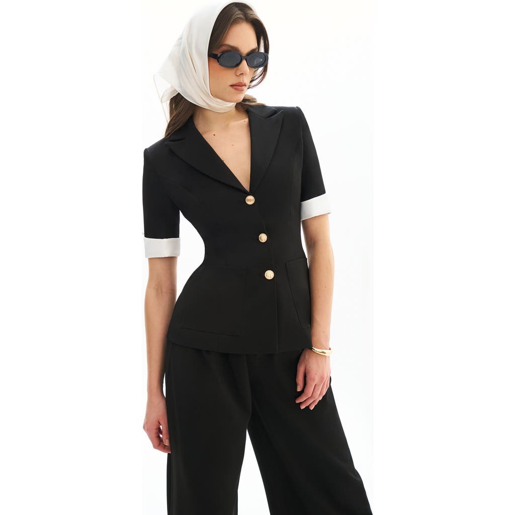 Miss Circle Aleena Short Sleeve Business Casual Blazer In Black