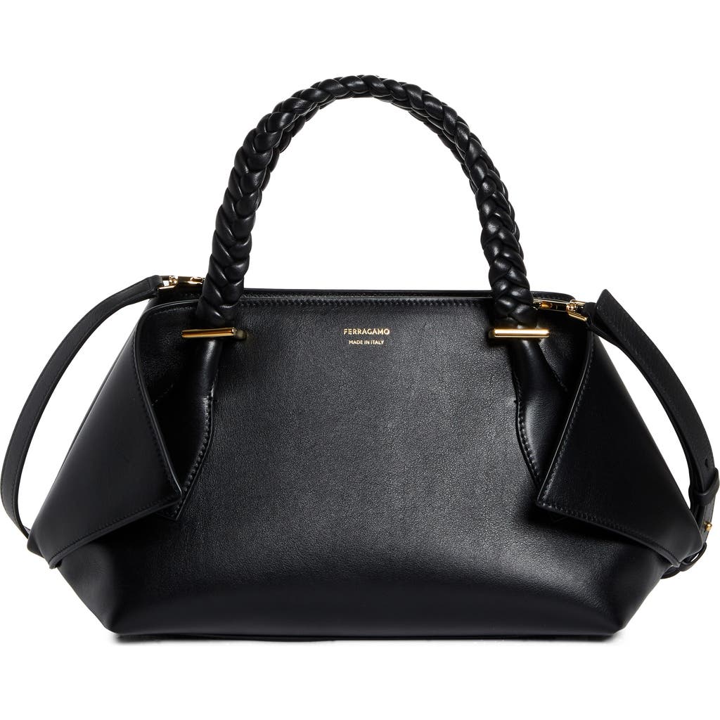 Ferragamo The Scarf Leather Top Handle Bag In Nero