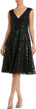 Mac Duggal Baroque Sequined V Neck Cap Sleeve Dress