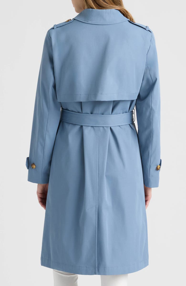 Ellen Tracy Belted Canvas Trench Coat, Alternate, color, Dusty Blue