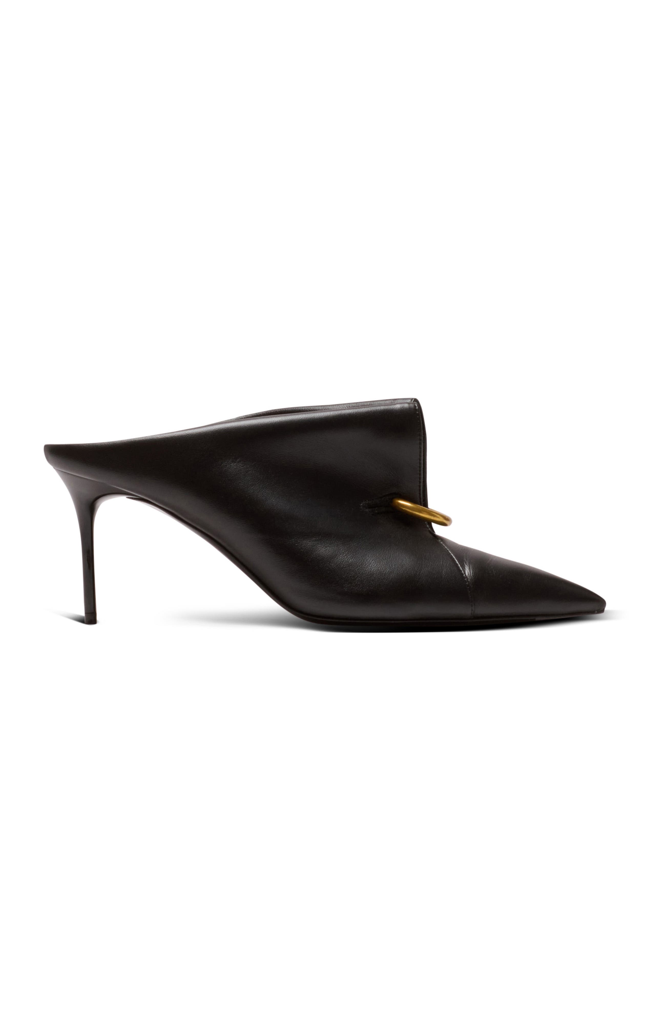 Lambskin leather mules with front piercing, Alternate, color, black