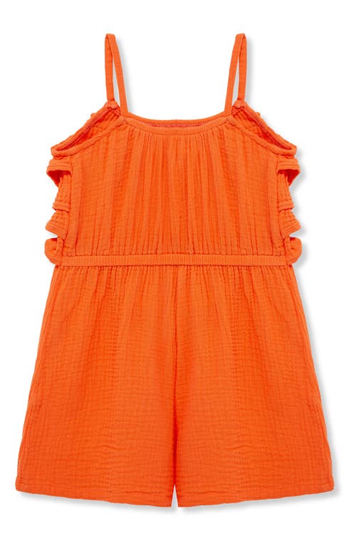 Peek Aren't You Curious Kids' Ruffle Cotton Gauze Romper In Orange
