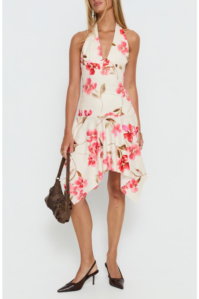 Loreza Asymmetric Halter Dress, Main, color, CREAM FLORAL