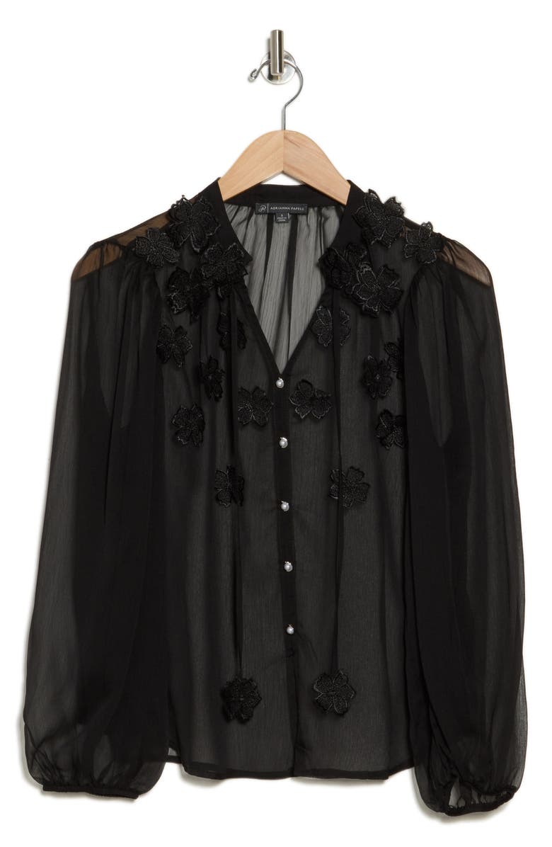 Adrianna Papell 3D Flower Long Sleeve Button-Up Top, Alternate, color, 