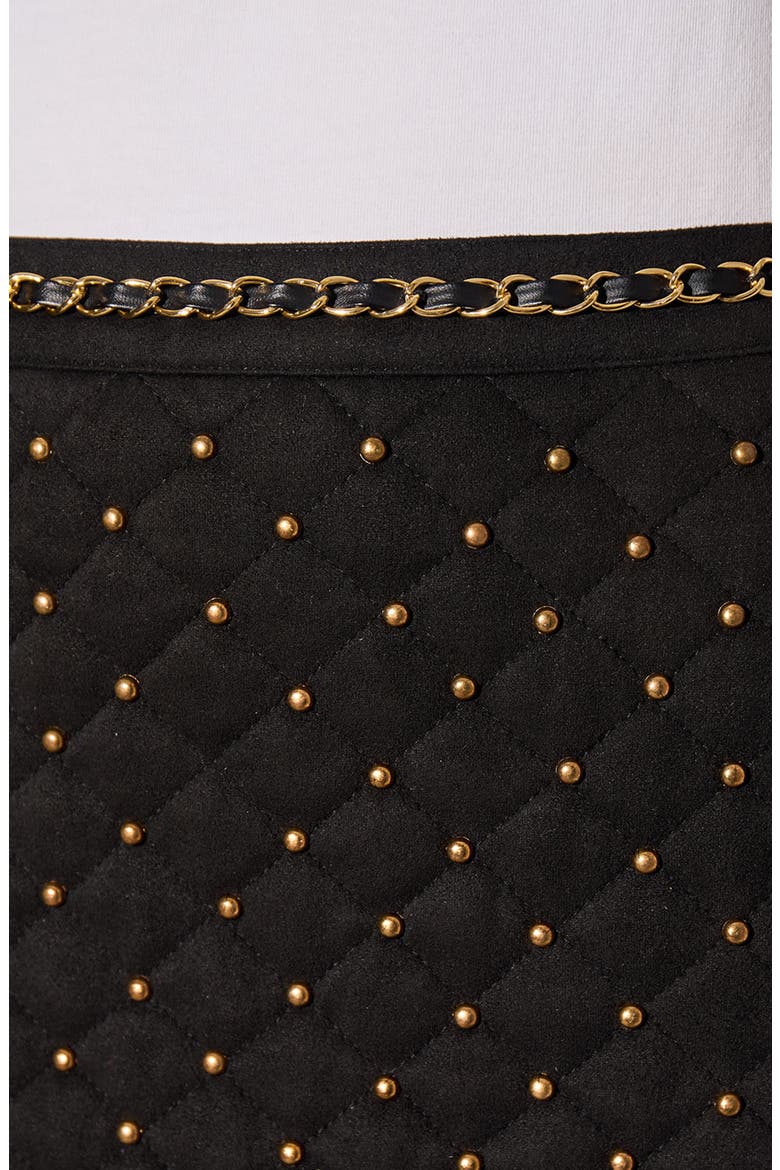 Quilted Stretch Faux Suede Skirt, Alternate, color, BLACK