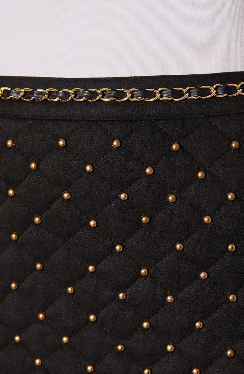 Ming Wang Quilted Stretch Faux Suede Skirt, Alternate, color, Black