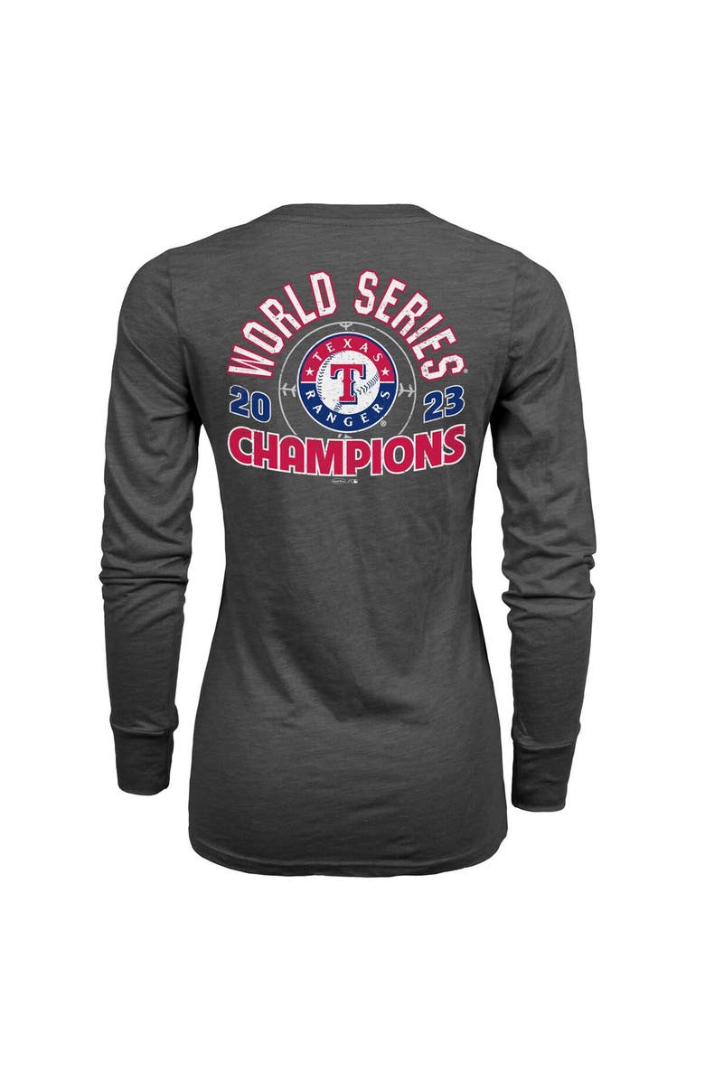 Majestic Threads Women's Majestic Threads Charcoal Texas Rangers 2023 World Series Champions Power Play Tri-Blend Long Sleeve V-Neck T-Shirt, Alternate, color, 