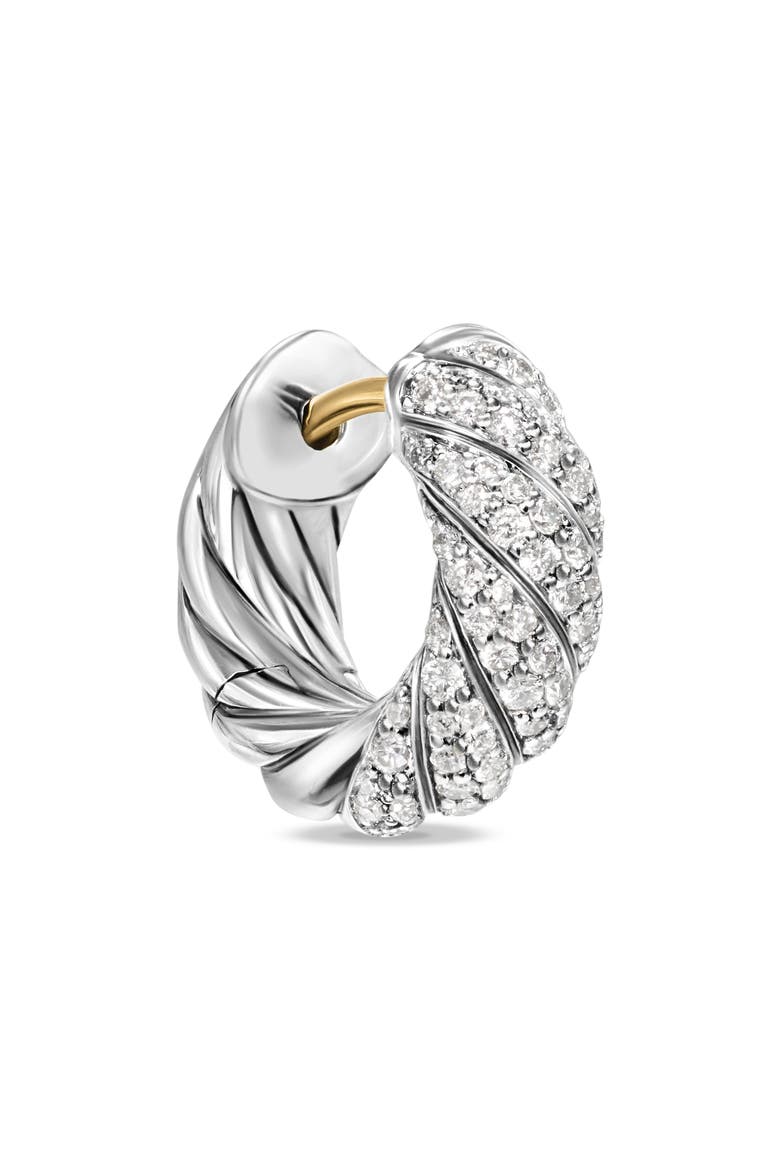 Sculpted Cable Hoop Earrings in Sterling Silver with Diamonds, 14.4mm, Alternate, color, STERLING SILVER