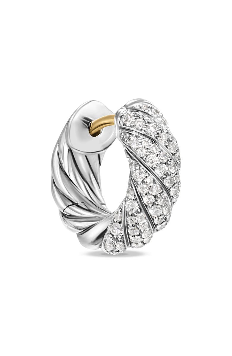 David Yurman Sculpted Cable Hoop Earrings in Sterling Silver with Diamonds, 14.4mm, Alternate, color, Sterling Silver