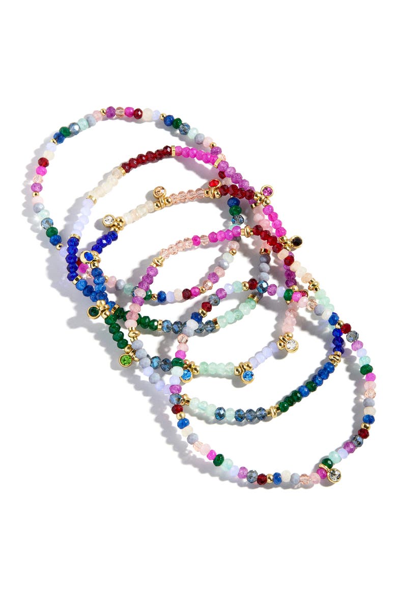 Indya Assorted 5-Pack Semiprecious Stone Bracelets, Alternate, color, PINK MULTI