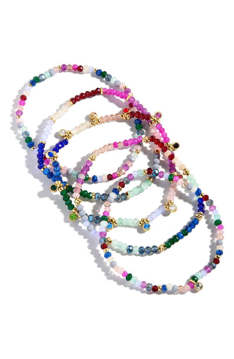 BaubleBar Indya Assorted 5-Pack Semiprecious Stone Bracelets, Alternate, color, Pink Multi