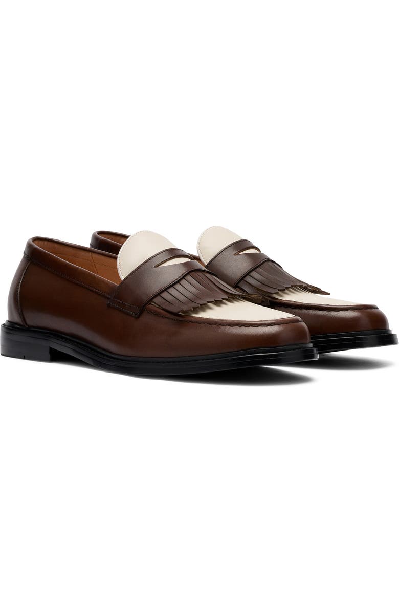 MARC NOLAN Clint Fringe Penny Loafer, Main, color, Brown/ White