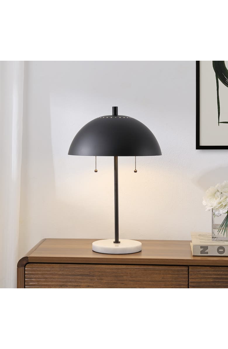 JONATHAN Y Ella Dome Metal with Marble Base LED Table Lamp, Alternate, color, Black White