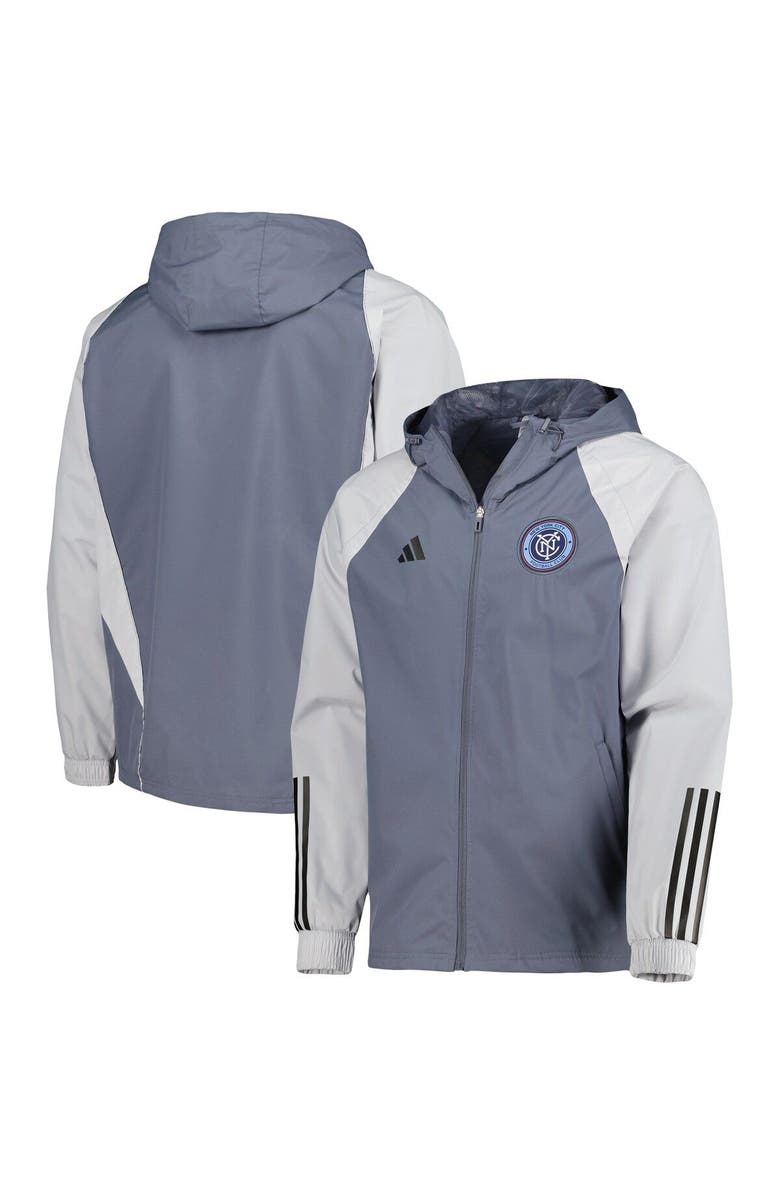 adidas Men's adidas Charcoal New York City FC All-Weather Raglan Hoodie Full-Zip Jacket, Alternate, color, 