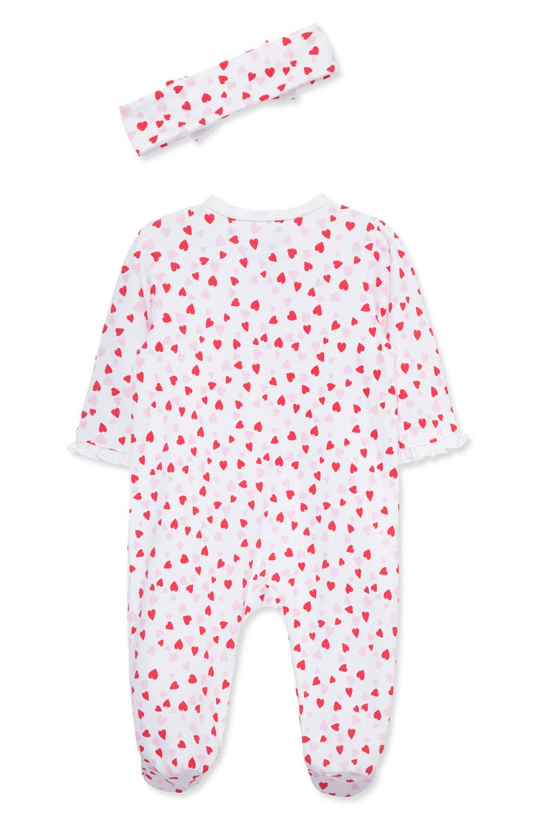 Little Me Valentine Heart Cotton Footie & Headband Set, Alternate, color, Red