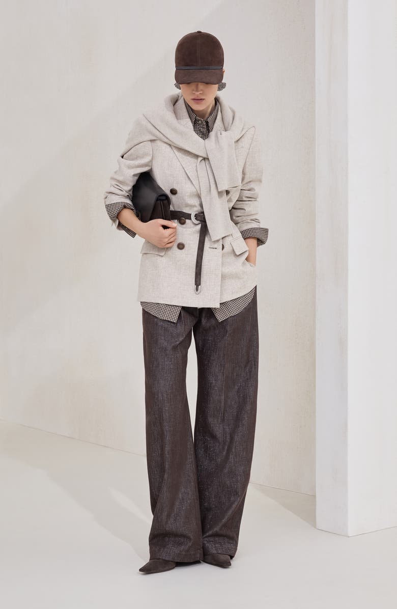 Brunello Cucinelli Virgin wool check shirt, Alternate, color, Brown