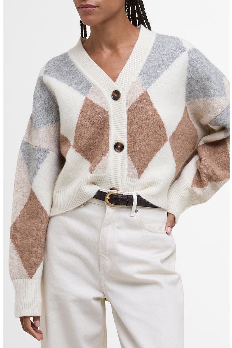 Silvia Diamond Jacquard Wool Blend Cardigan, Main, color, IVORY MULTI