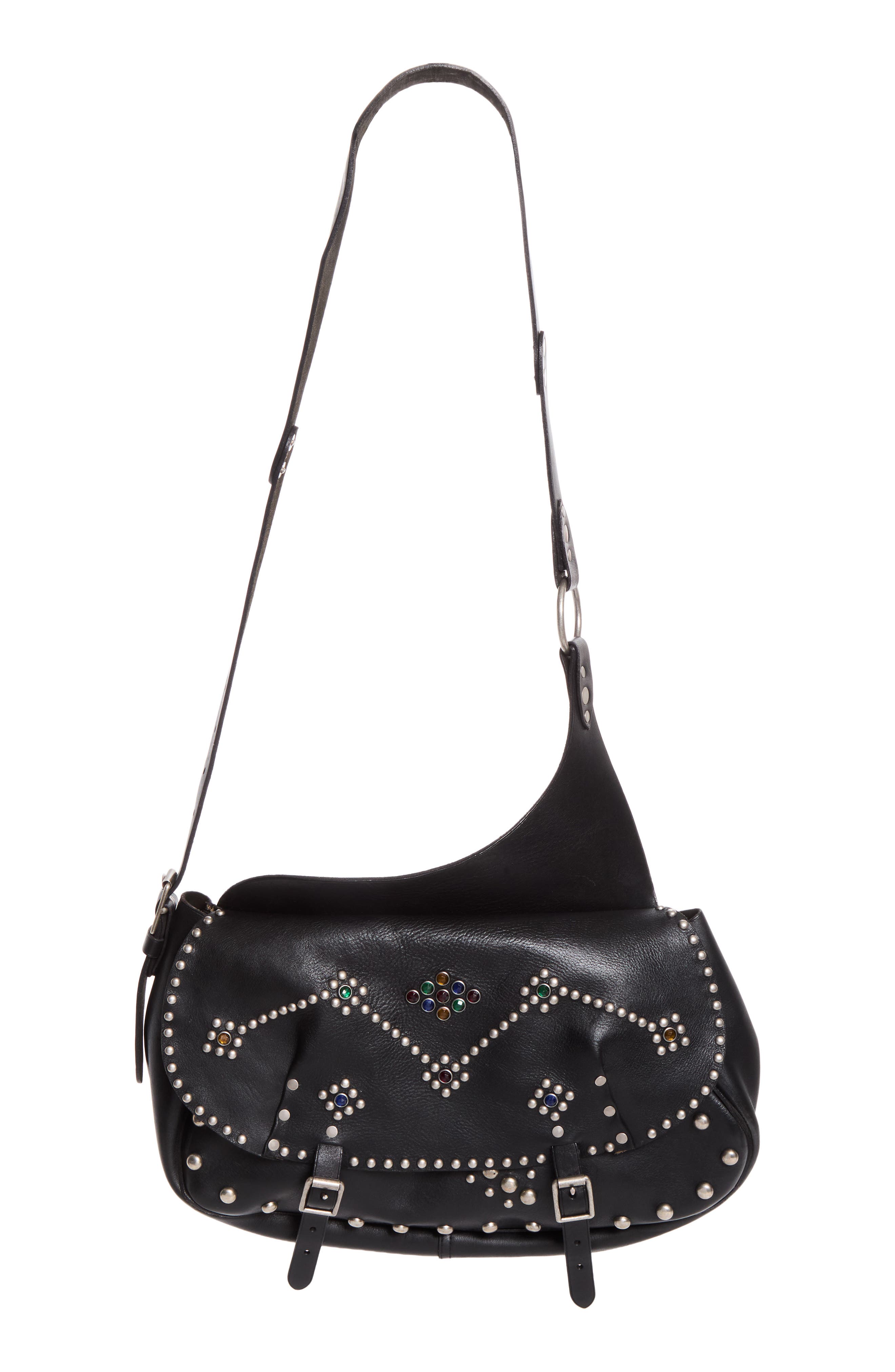 Tucker Studded Leather Messenger Bag, Main, color, BLACK/ RRL VINTAGE SILVER