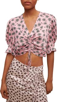 maje Lalita Ruched Tie Crop Top