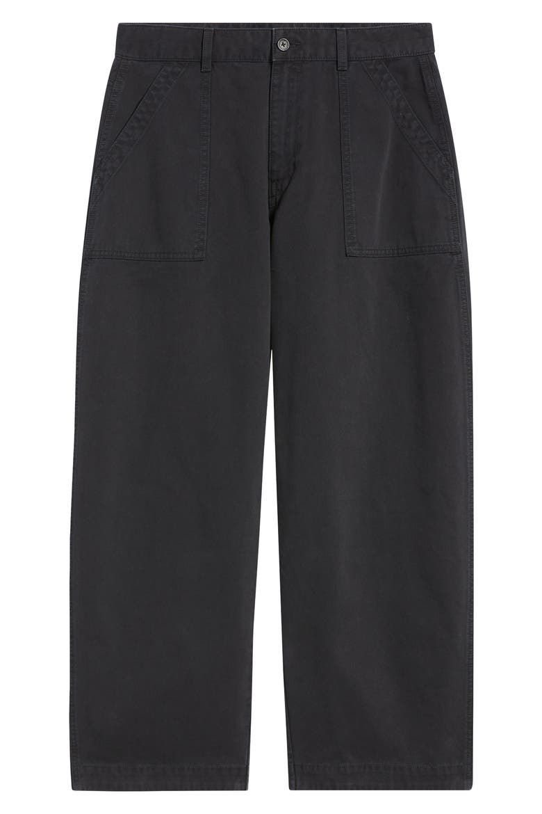 Barrel Leg Cotton Twill Pants, Alternate, color, BLACK