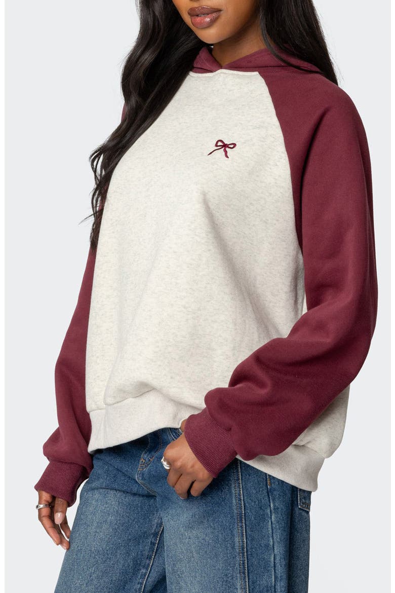 Bow Embroidery Oversize Colorblock Hoodie, Alternate, color, BURGUNDY-AND-GRAY-ME