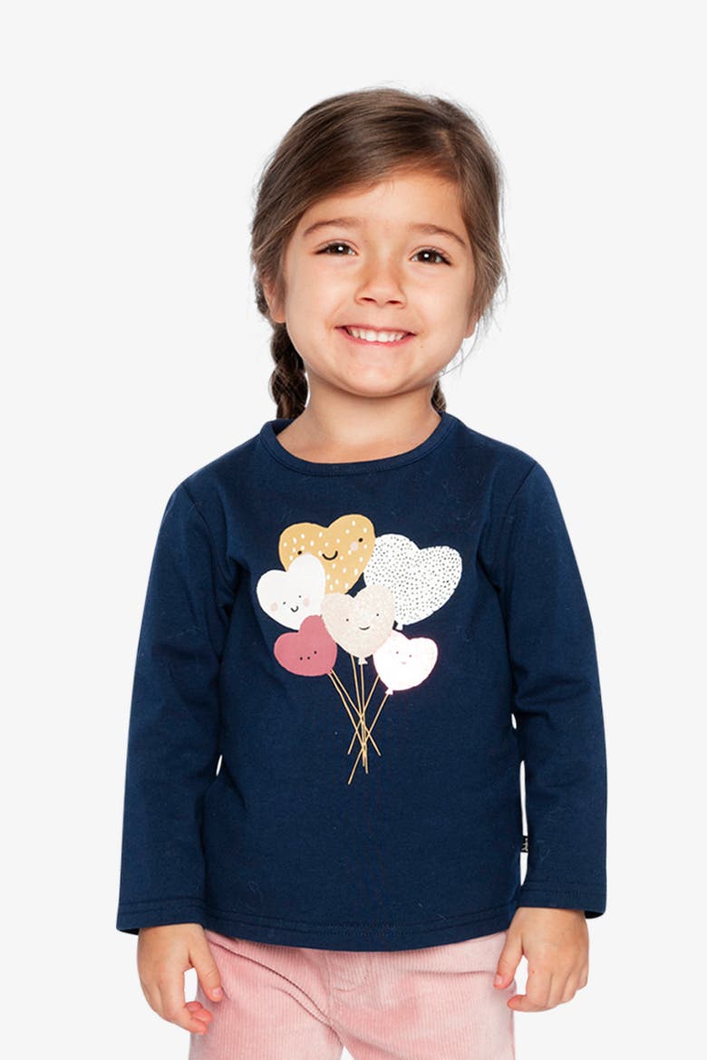 Organic Cotton Heart Balloon Long Sleeve T-Shirt, Alternate, color, Royal Blue and Pink
