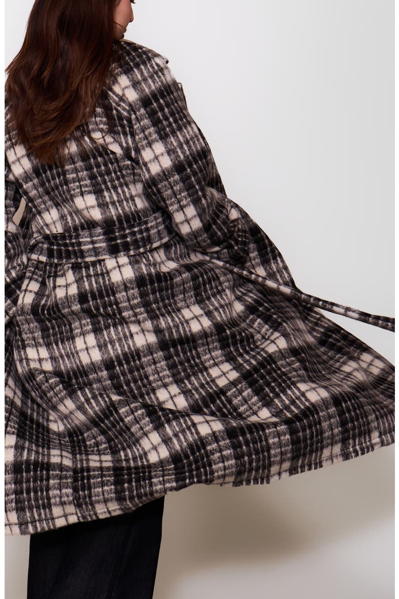 Buffalo Plaid Fuzzy Trench Coat, Alternate, color, BLACK CREAM