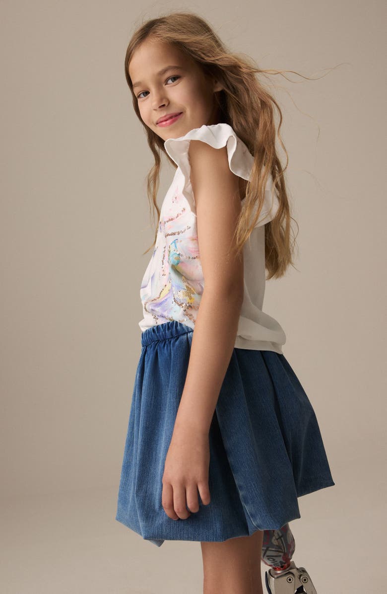 NEXT Kids' Denim Bubble Hem Skirt, Alternate, color, Blue