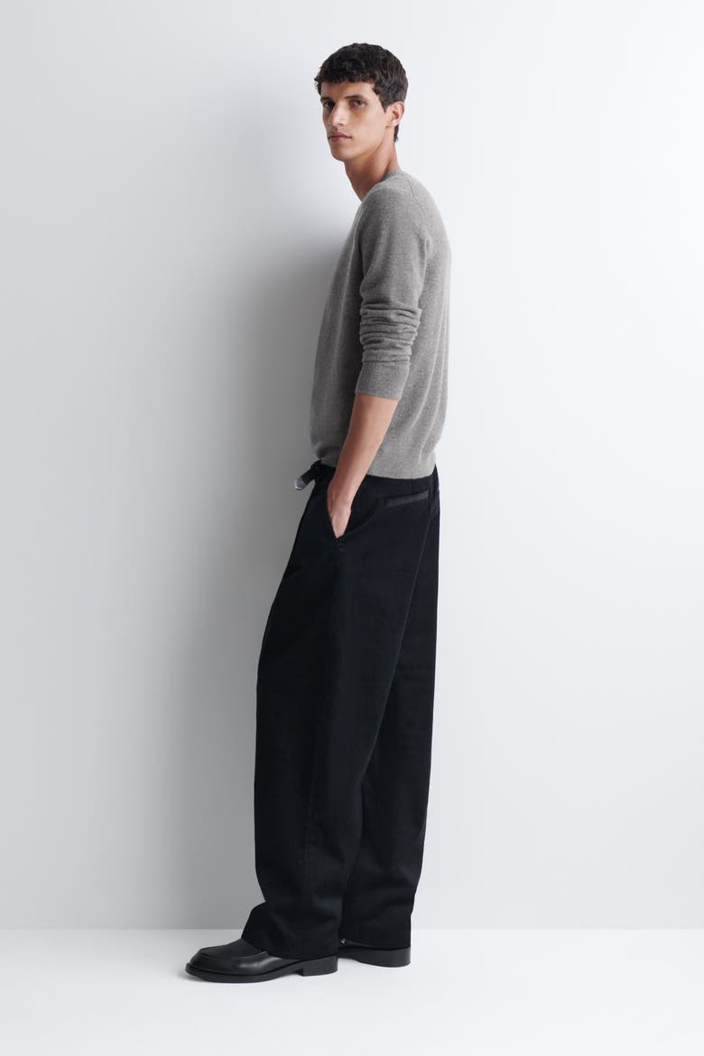 Pleated Relaxed-Fit Tapered Corduroy Pants, Alternate, color, BLACK